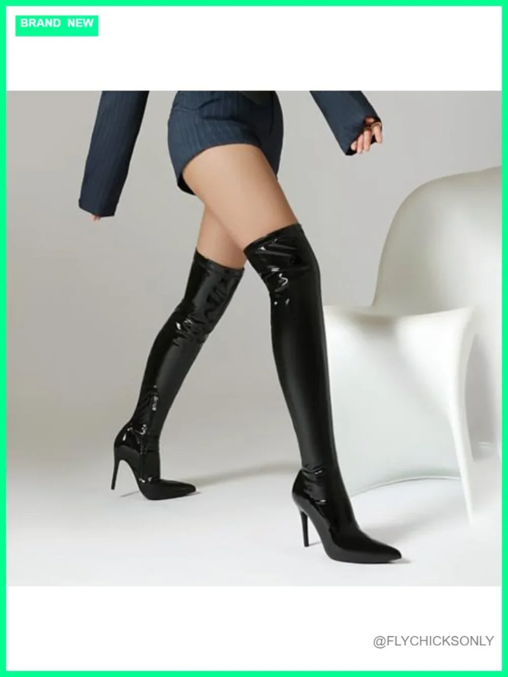 Pointed Toe Stiletto Over the Knee Boots Patent Faux Leather Zip